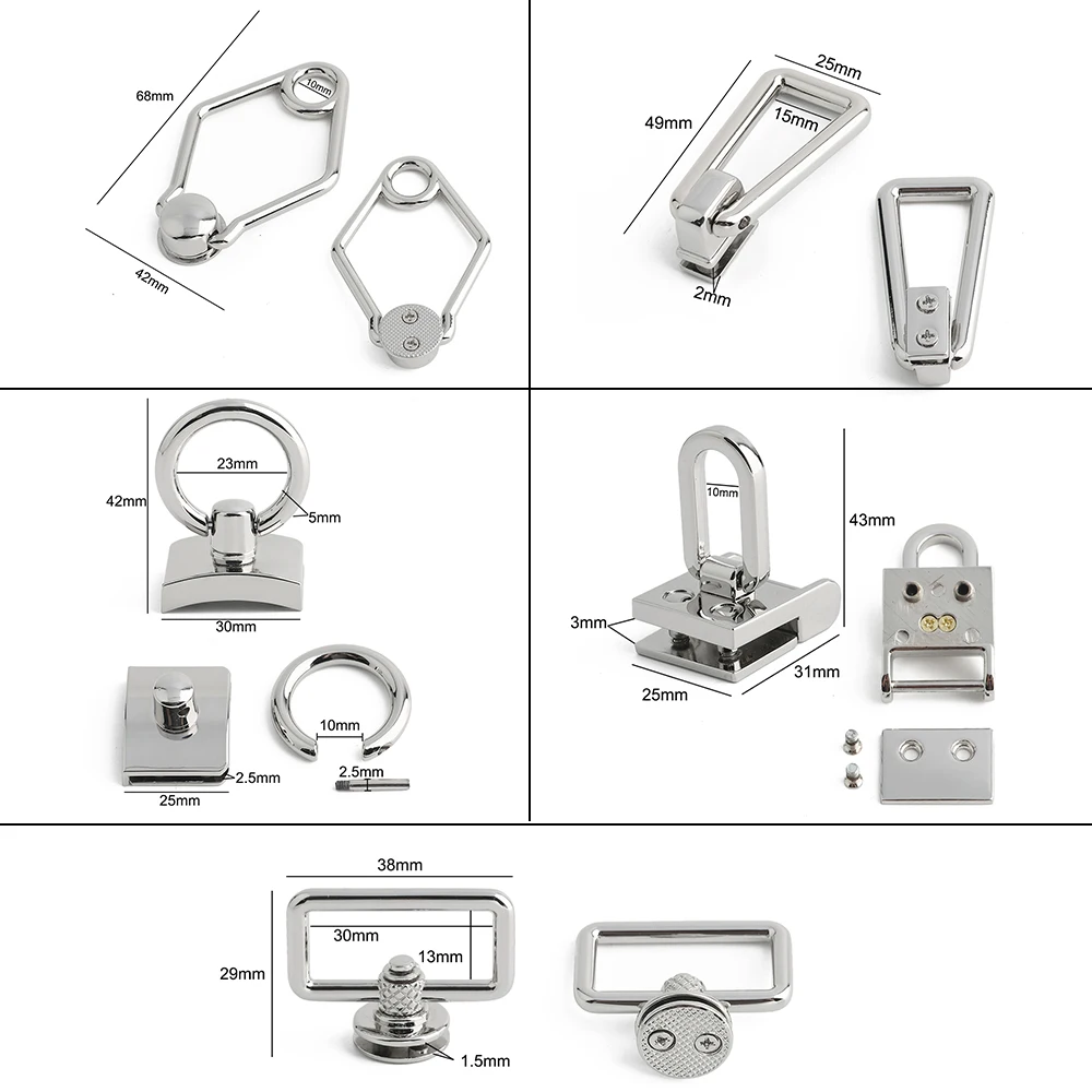 10/30/60PCS Metal Bag Handles Chain Hook Bag Side Clip Screw Buckles For Handbag Strap Connector Clasp DIY Keyring Accessories
