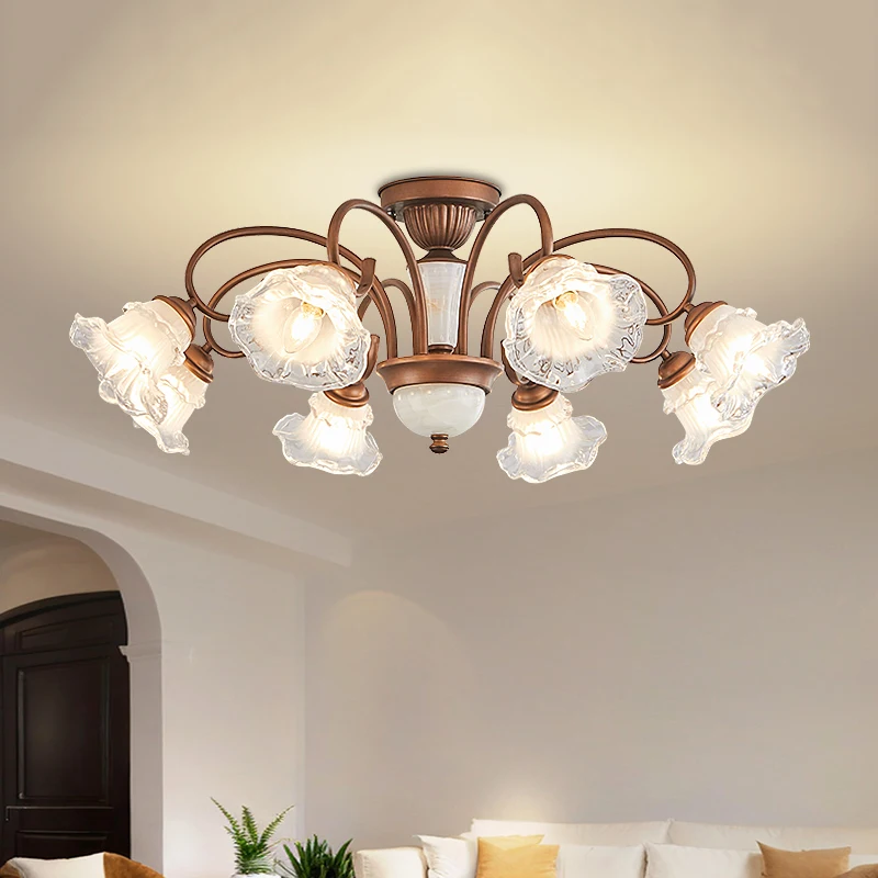 Jade Material American Retro Luxury Ceiling Light Living Room European High-End Glass Flower Bedroom Dining Room Ceiling Light