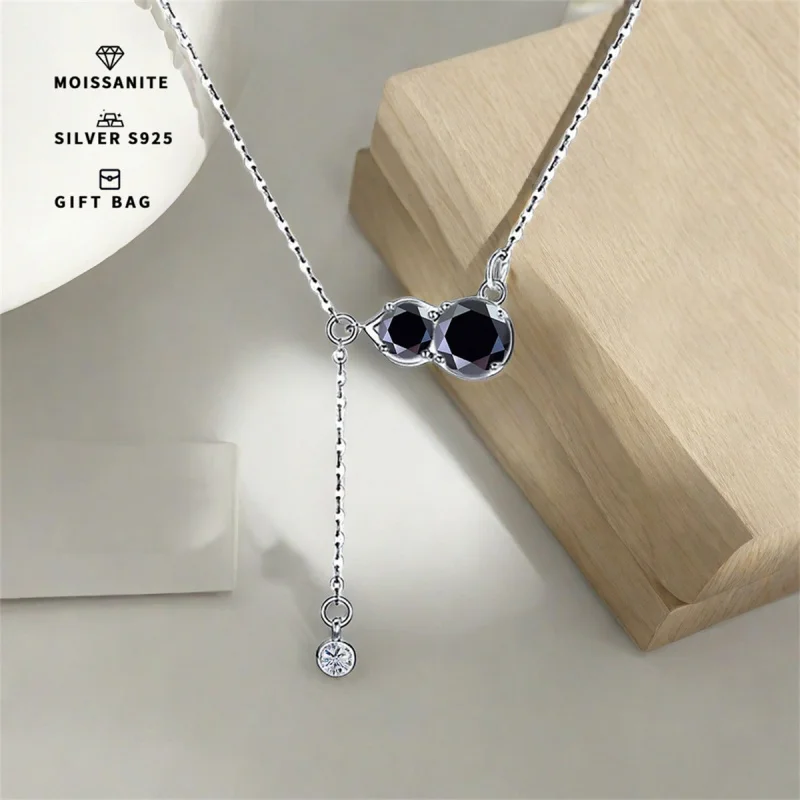 S925 silver plated platinum and golden round GRA Black Moissanite gourd shape pendant women's necklace fine jewelry Sinicism