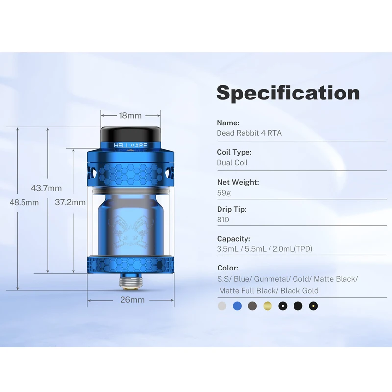 Original Hellvape Dead Rabbit 4 RTA Vape Tank 810 Drip Tip 510 Thread Dual Coil 3.5ml/5.5ml Capacity Ele Cigarette Atomizer