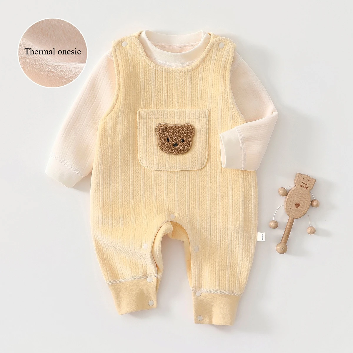 

Infant Fleece-Lined Thickened Overalls Set Autumn/Winter Clothing Sleeveless Crawling Suit + Top 2-Piece Set for Boys & Girls