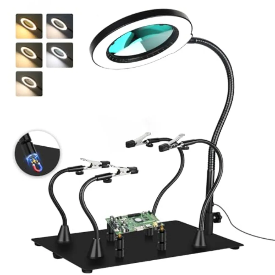 

Magnetic Helping Hands Soldering Station 10X Magnifying Lamp Third Hand Jewelry Tool Hands Free Magnifier Weighted with 4 Magne