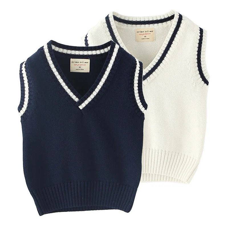 

Детская школьная форма, вязаный детский свитер без рукавов с V-образным вырезом в полоску, жилет для мальчиков и девочек, повседневные вязаные топы на весну и осень