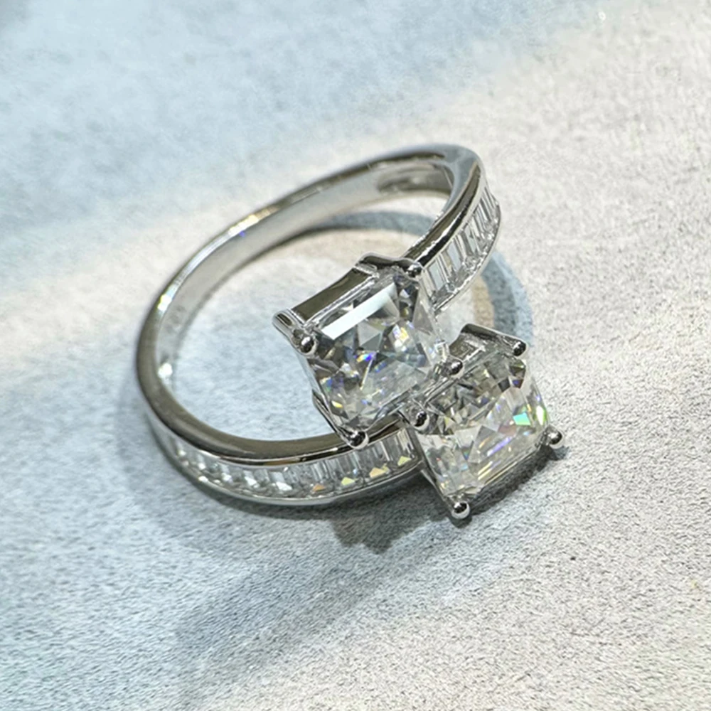 4cttw 7mm Asscher Cut Moissanite Engagement Rings With GRA for Women 925 Sterling Silver Adjustable Wedding Band Party Jewelry
