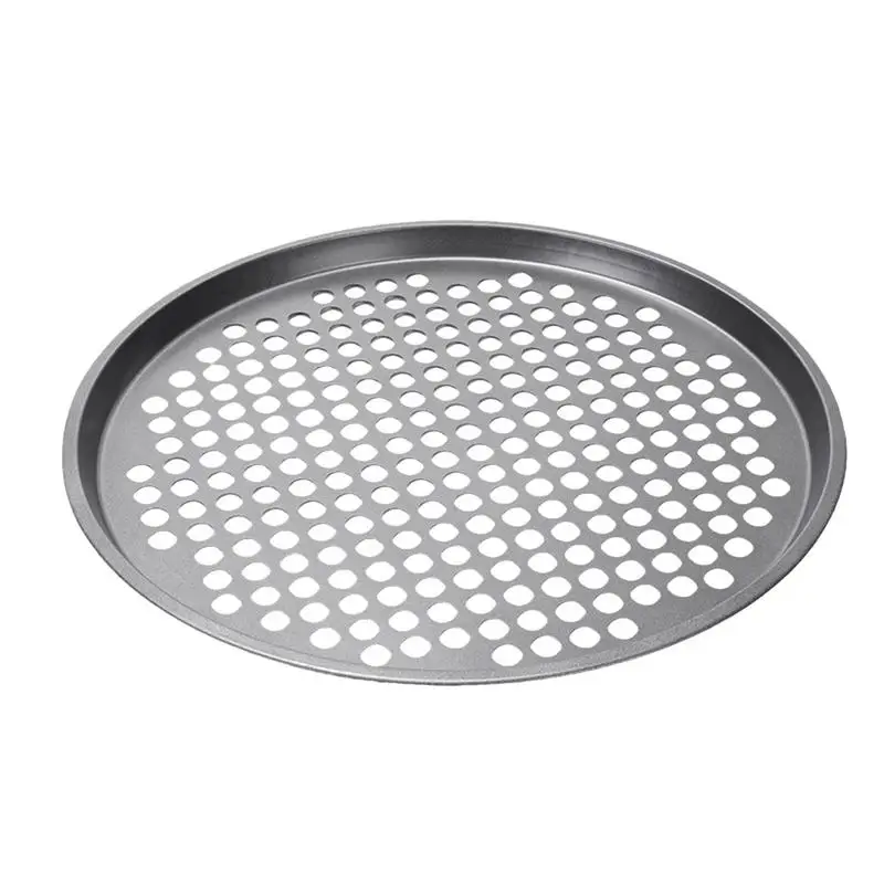 

Carbon Steel Round Shaped Pizza Pan Baking Tray With Perforated Hole Non-Stick Baking Pan Pizza Mould Cooking Crisp Serving Tray