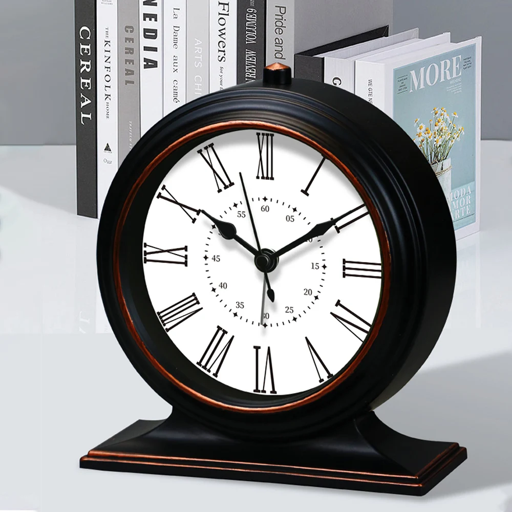 Vintage Metal Desk Clock Classic Elegant Floral Design Quartz Movement Stylish Desktop Clock