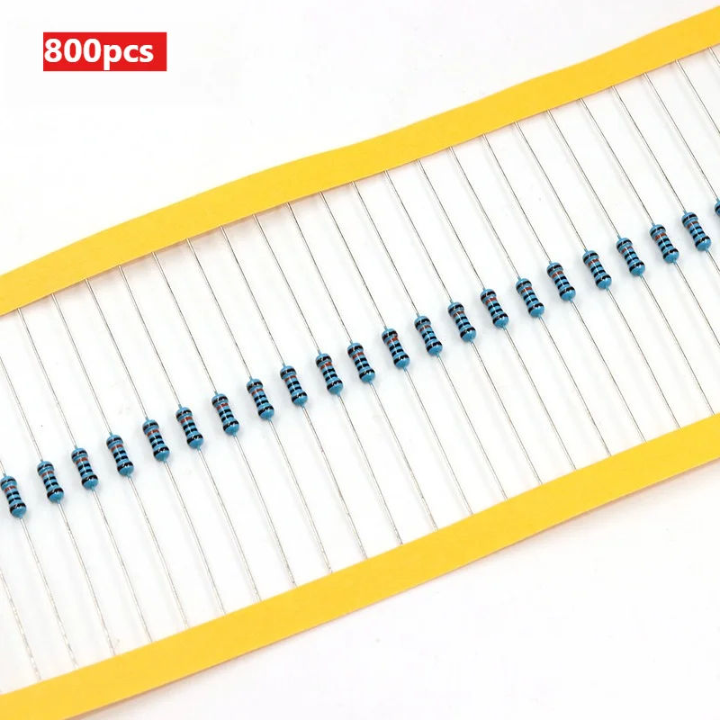 800pcs 1/4W Metal Film Resistor Kit 1% 5-Band 1R-1M ohm Assortment