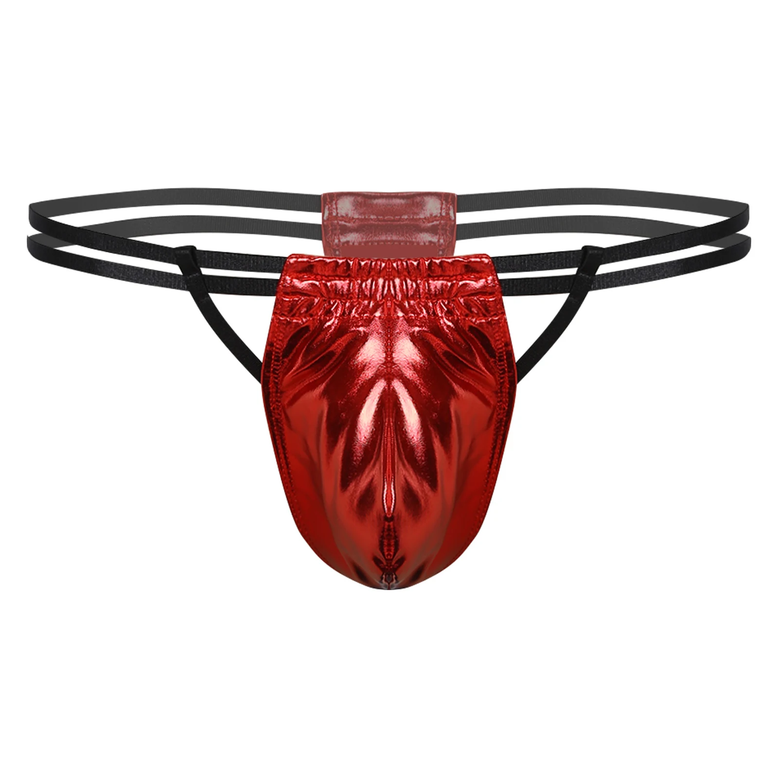 

Mens Metallic Shiny Thong G-String Underwear Bulge Pouch T-back Double Waistbands Strappy Briefs Sissy Sexy Lingerie Nightwear