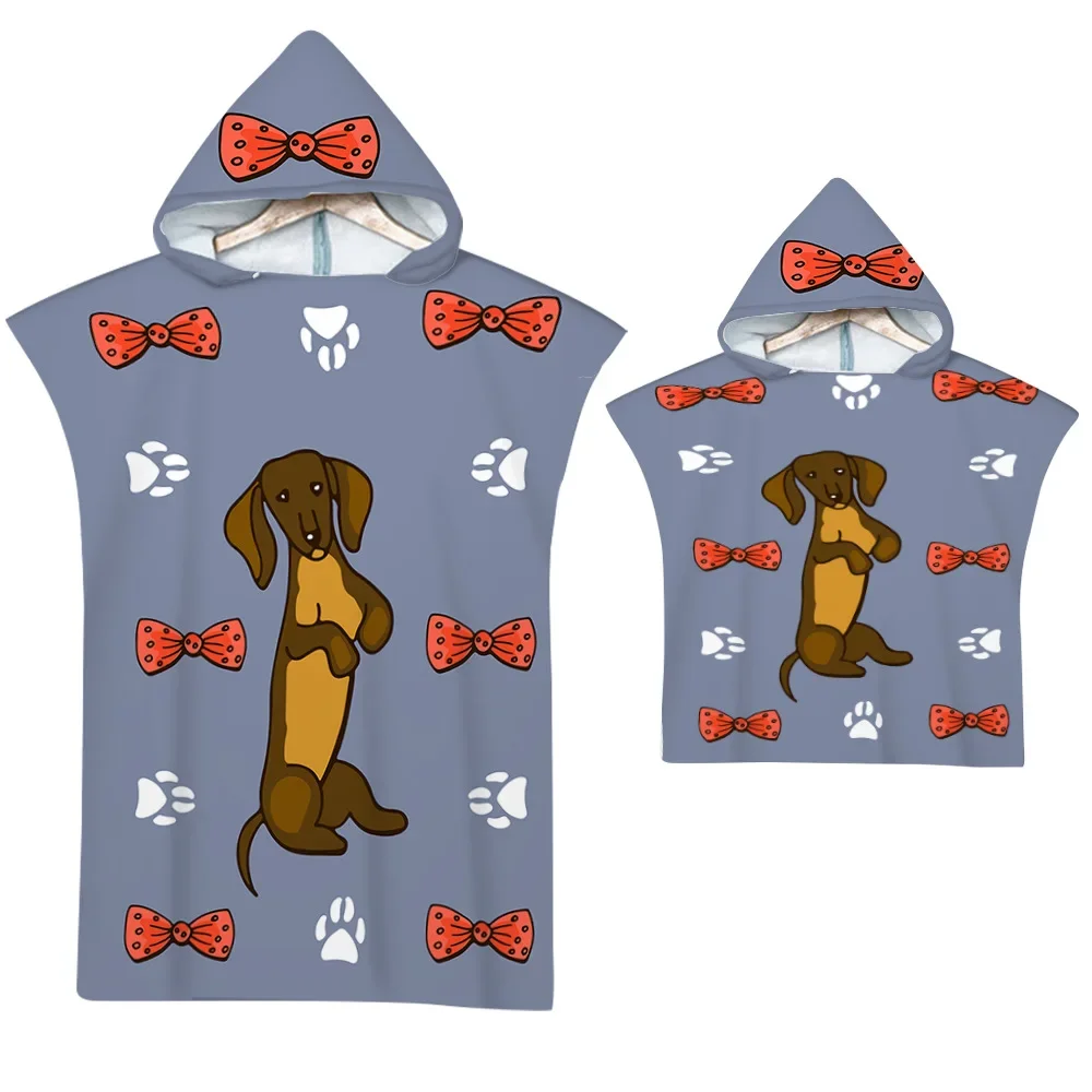 

Cartoon Dachshund Hooded Bath Towel Animal Dog with Red Bow Beach Towel Microfiber Robe Poncho Surf Kids Gift Quick Dry Bathrobe