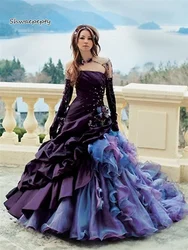 Purple Victorian Gothic Wedding Dress 2022 Strapless Sleeveless Ruched Draped A Line Bridal Gowns Lace-up Long Vintage Prom Gown