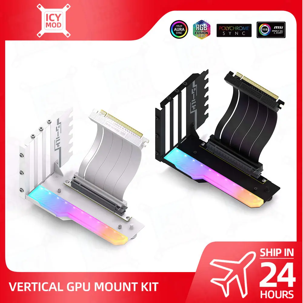 

ARGB GPU Vertical Mount Kit 90 Degree VGA Rotary Stand Extension Wire Anti Interference Graphics Card Holder PCIe 4.0