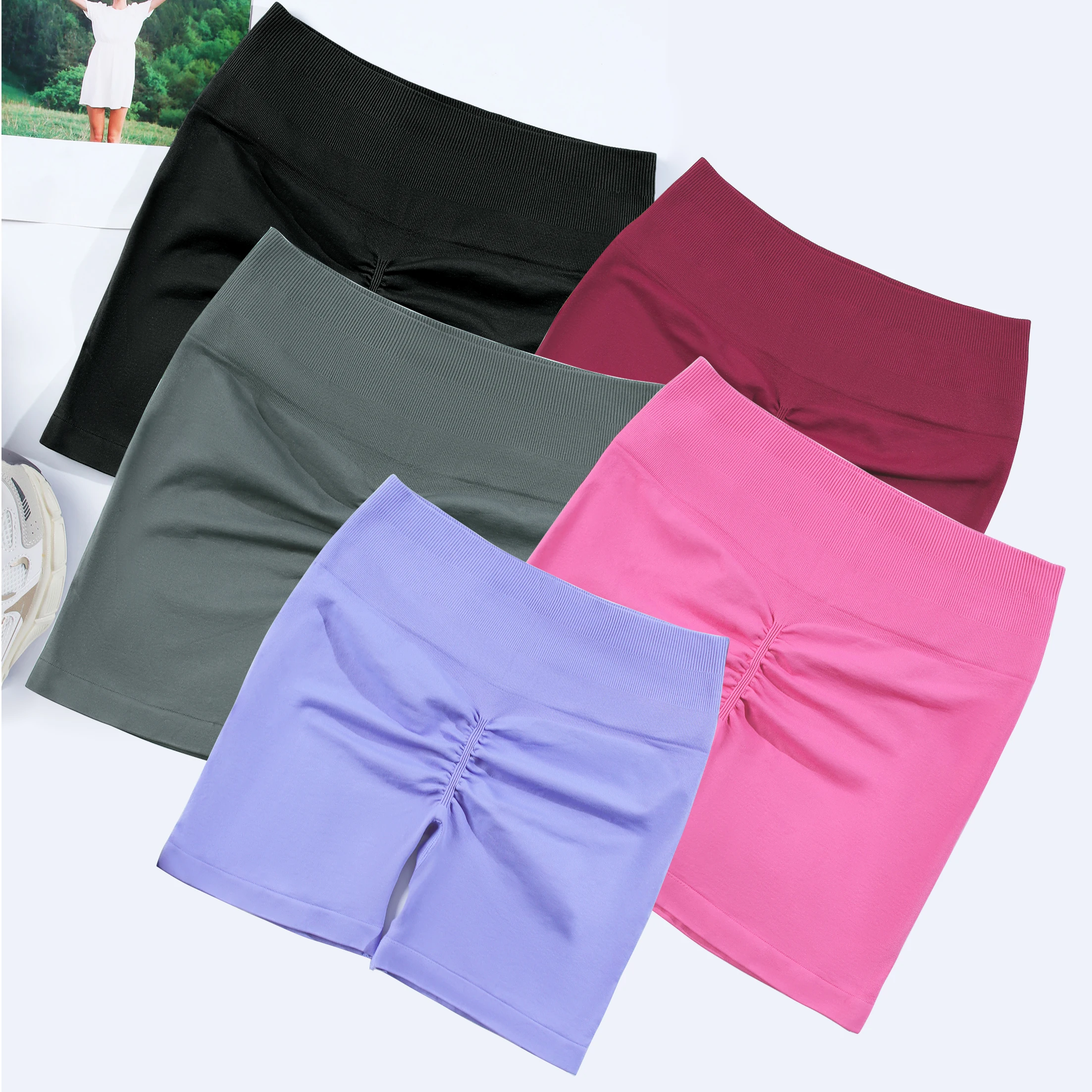 Women Seamless Sports Biker Shorts Women Three Layers Waist Yoga Shorts Push Up Fitness Leggings Tummy Control Yoga Slim Shorts