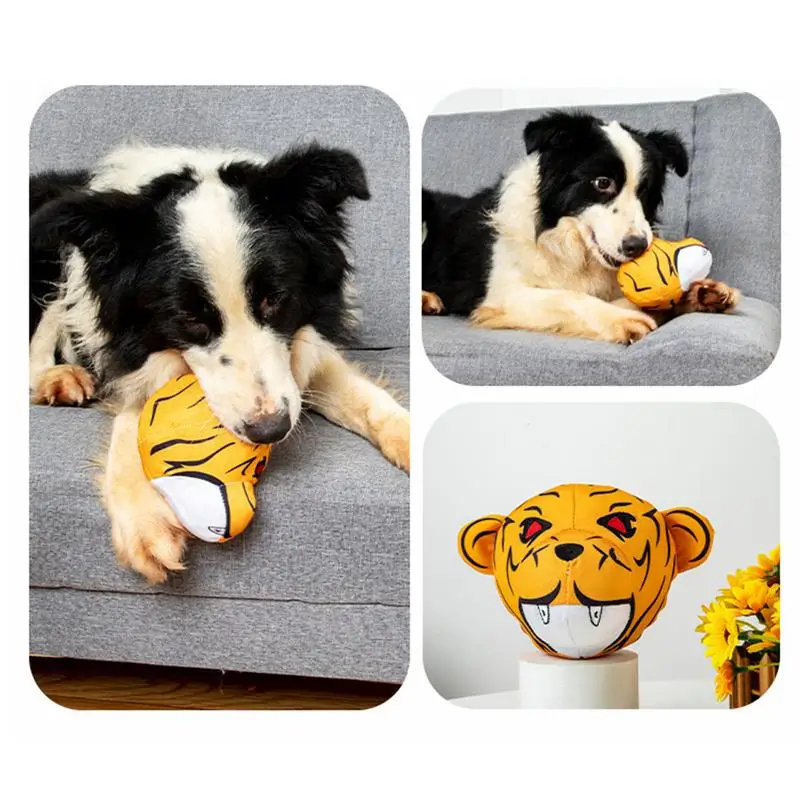 Plush Dog Chew Toys Leopard Head Dog Stuffed Toys Teething Chew Toys Interactive Pet Toy Pet Accessories Chewing Toy For Puppies