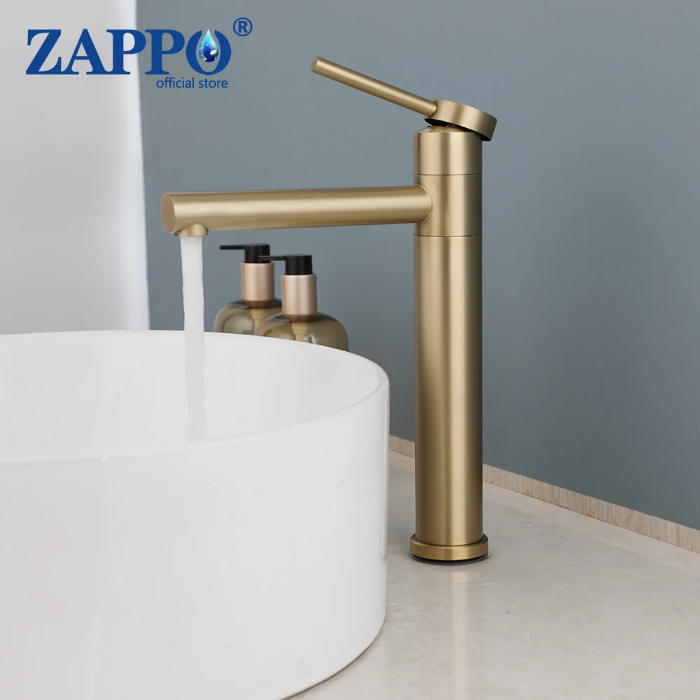 

ZAPPO Single Handle Vessel Sink Faucet Tall Bathroom Bowl Basin Mixer Tap for Sink Deck Mounted Brushed with Swivel Spout Faucet