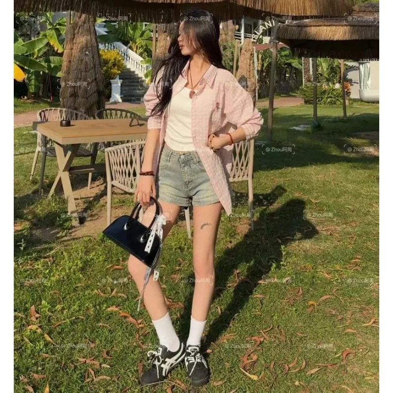 Women College Style Top Female Vintage Elegant Plaid Polo Collar Shirt Long Sleeve Casual Streetwear Ladies Fashion Blouse