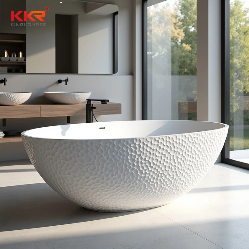 Solid Surface Freestanding Bathtub Soaking Drainer | Modern Design Eco-Friendly Artificial Stone For Hotel Villa Projects