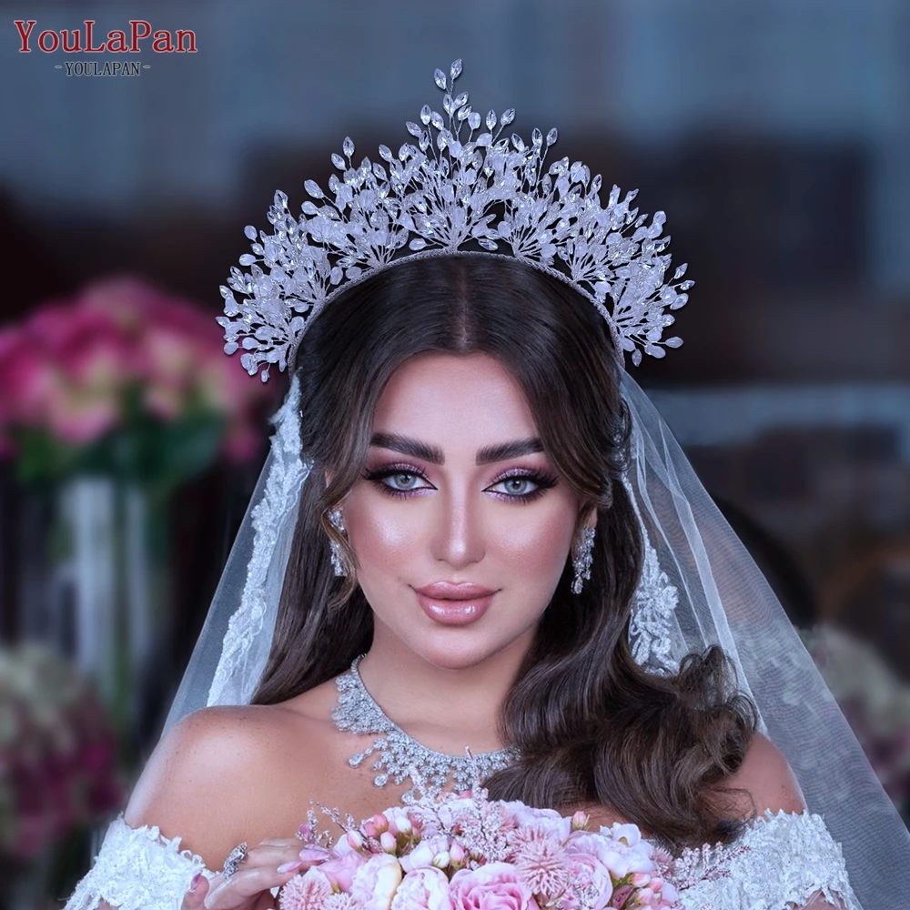 YouLaPan تيجان الزفاف والتيجان الزفاف العصابات الشعر حجر الراين العروس Headbands النساء إكسسوارات الشعر لمهرجان أغطية الرأس HP361