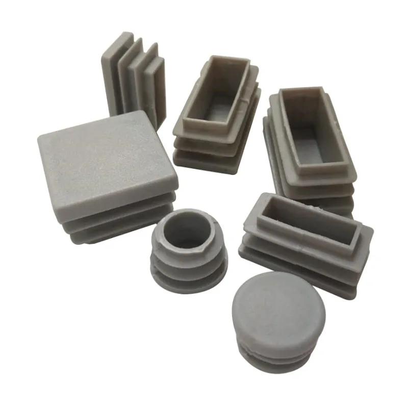 Gray Plastic Square/Round Tube Pipe Blanking End Cap Bung For Furniture Chair Table Leg Protector Ribbed Inner Plug Dust Cover