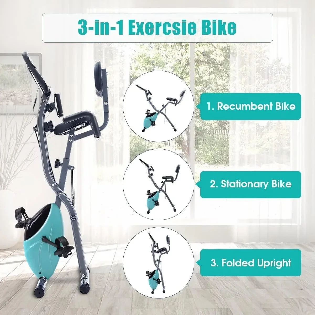 

Exercise Bike foldable, 3 in 1 Magnetic Stationary Bike for Home with 16-Level Resistance