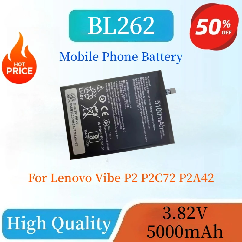 

High Quality New BL262 3.82V 5000mAh Mobile Phone Battery For Lenovo Vibe P2 P2C72 P2A42 Replaceable Battery