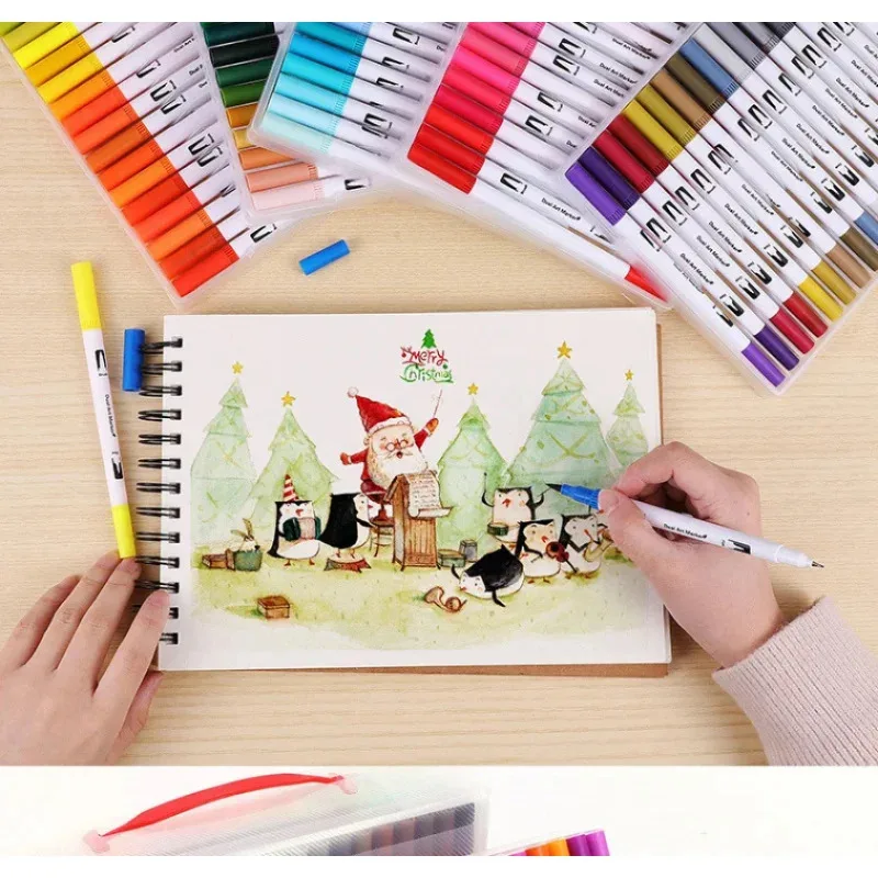 12/24/36/48/60Colors Double Head Markers Tip Art Supplies Drawing Brush Pen Colors Set For Gift Pens Pencils Writing Office Scho view 6