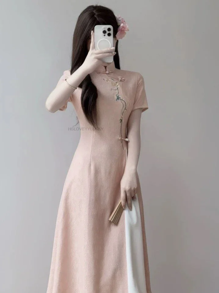 

Новое платье Ao Dai Qipao в китайском стиле, улучшенное, элитное, молодежное, нежное, темпераментное, вьетнамское, Aodai, винтажное, тонкое, женское, облегающее, Qipao