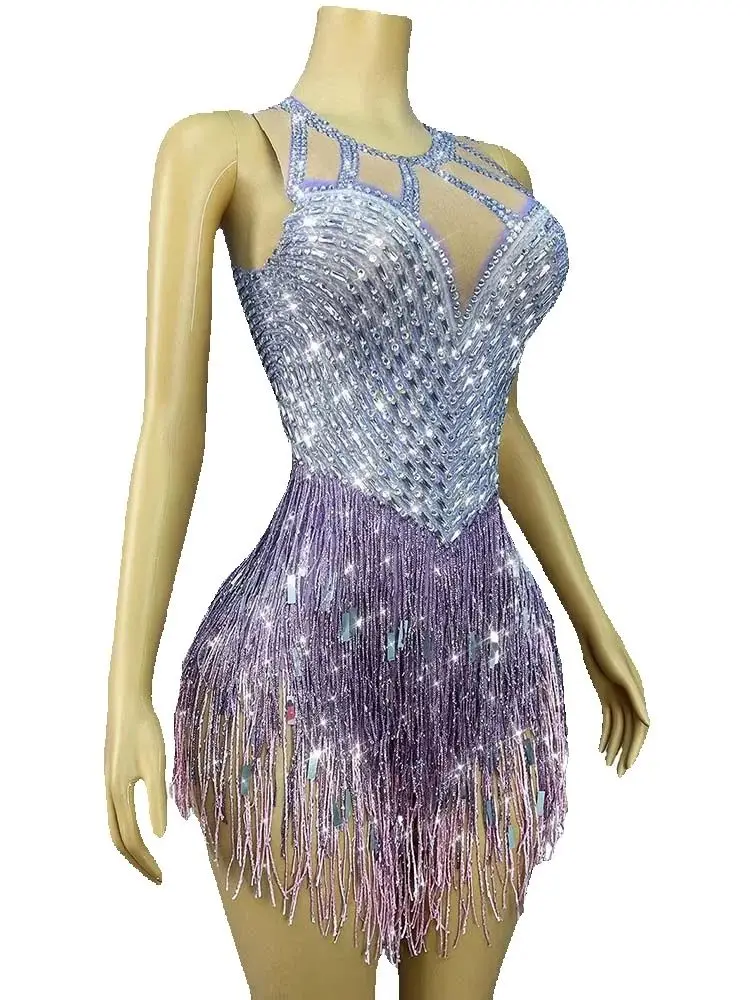 High Quality Hot Stamping Sexy Elastic Sequin Fringe Jumpsuit 2025 New Fashion Custom Women'S Clothing