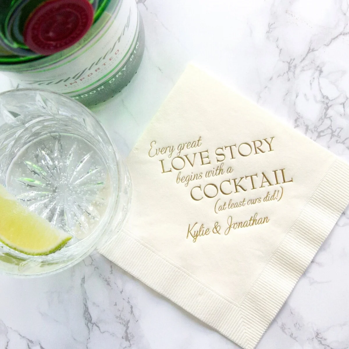 

50 Every Great Love Story Begins with a Cocktail - Personalized Wedding Napkins, Rehearsal Dinner, Engagement Party, Custom Bar
