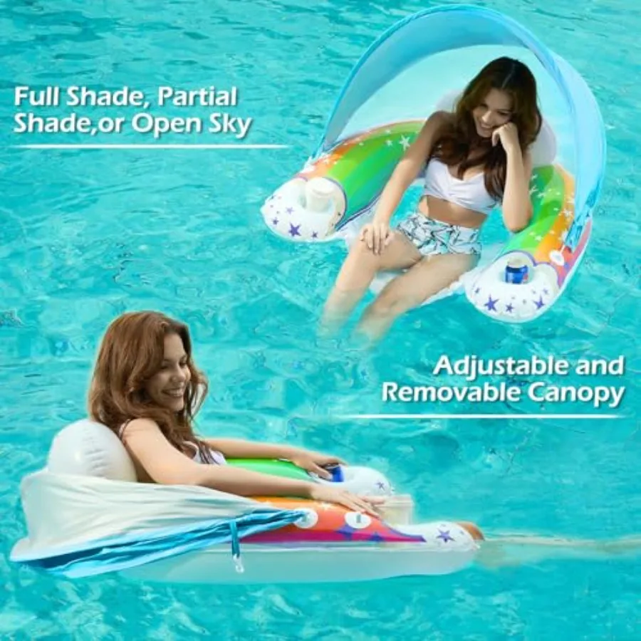 Pool Float with Canopy - Inflatable Pool Floaties Adult Floating Pool Chair Lounge Floats for Swimming Pool Water Chair Pool Lo