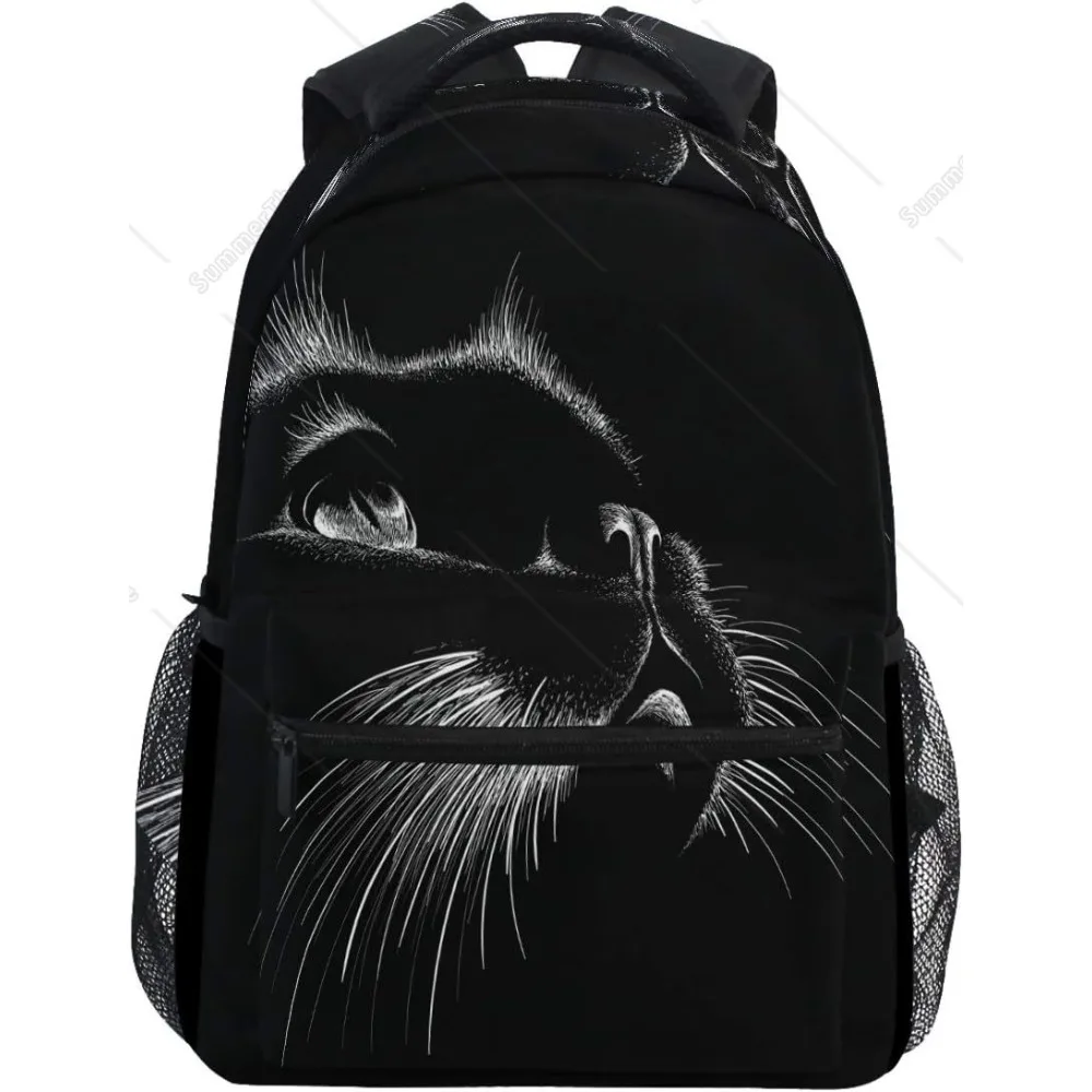 Cute Print Style Cat Black Art Kitten Animal Backpacks Bookbags Daypack Travel School College Bag for Women Girls Men Boys