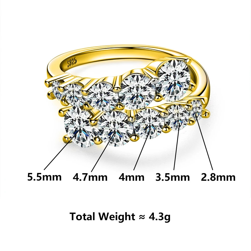 2025 Symmetrical 5 Star Moissanite S925 Silver Ring for Party Anniversary Birthday Present Engagement Jewelry Lab Diamond