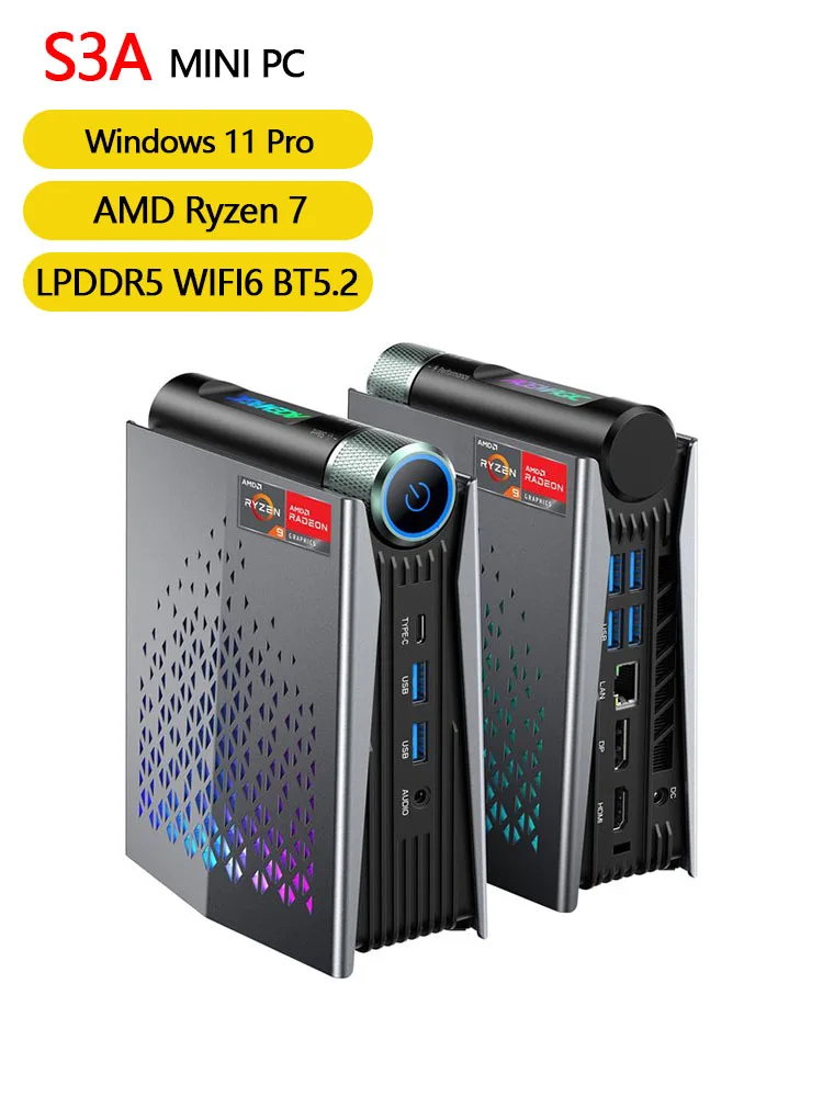 ACEMAGIC S3A Mini Gaming-PC - Ryzen 7 H255 - 16GB LPDDR5 512GB NVMe SSD - AMD Radeon 780M - WiFi6 - BT5.2 - Windows 11 Pro