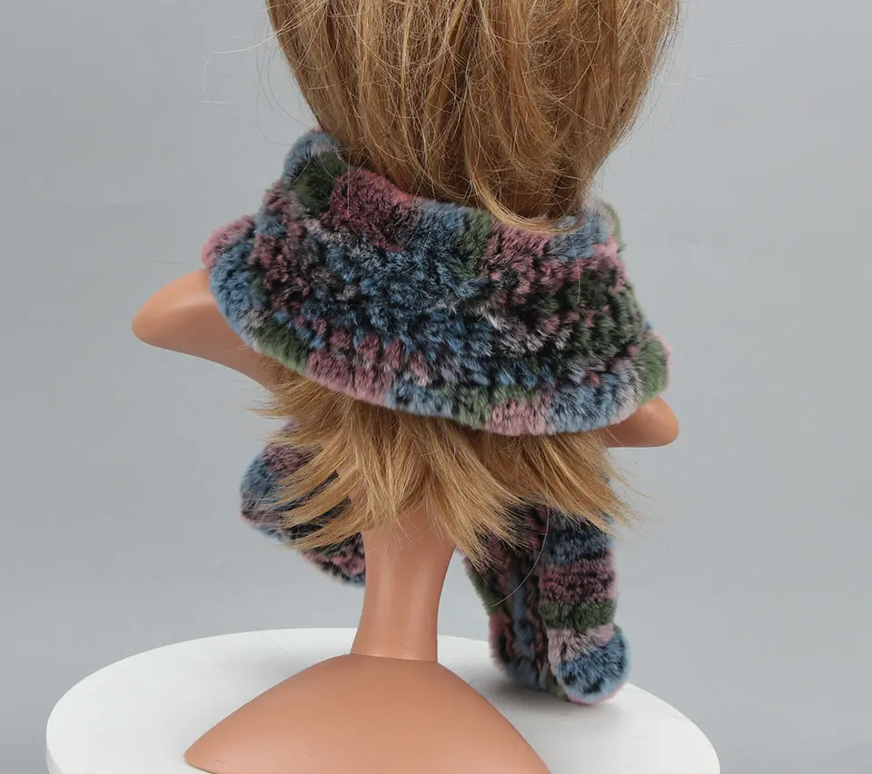 Frauen Stricken Echt Rex Kaninchen Pelz Schal Dame Fashion Floral Rex Kaninchen Pelz Schalldämpfer Heißer Winter Warme Natürliche Pelz Schals neue Stil – Detail 10
