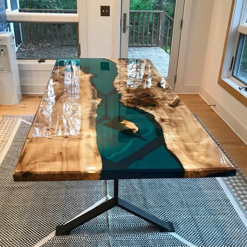 

Epoxy resin table Large board solid wood log dining Manufacturer tea Tea Square Coffee River