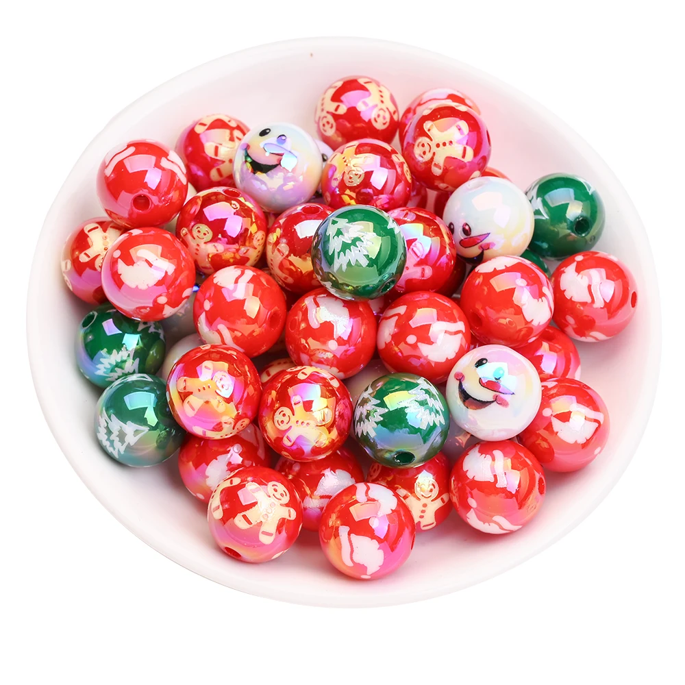 10 Stück 16 mm Weihnachts-Acryl-Schneemann-Perlen, rund, AB, weiß, lose Distanzperlen für Schmuckherstellung, DIY, handgefertigter Perlenstift – Detail 8