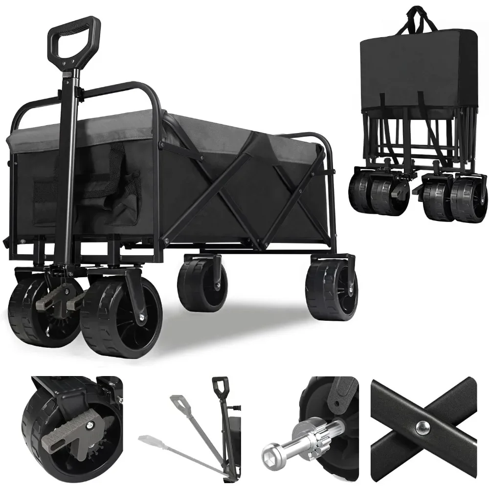 Garden Cart, Heavy Duty Foldable Wagon with 330lbs Weight Capacity, Collapsible Folding Utility, Garden Cart