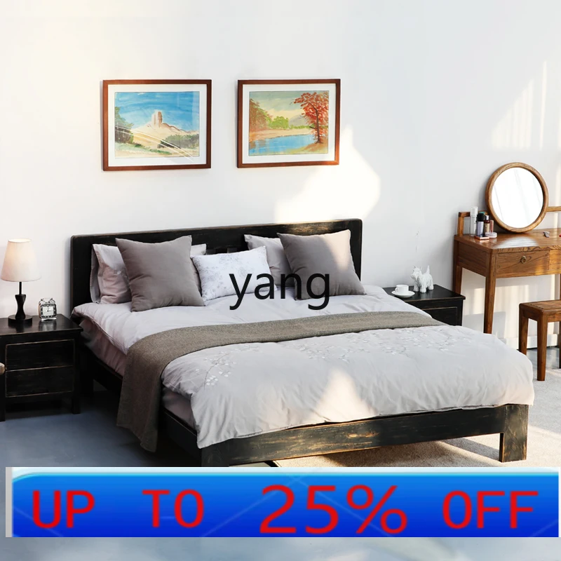 

Lh new Chinese style old all solid wood bed 1.5 meters 1.8 simple elm double wedding bed