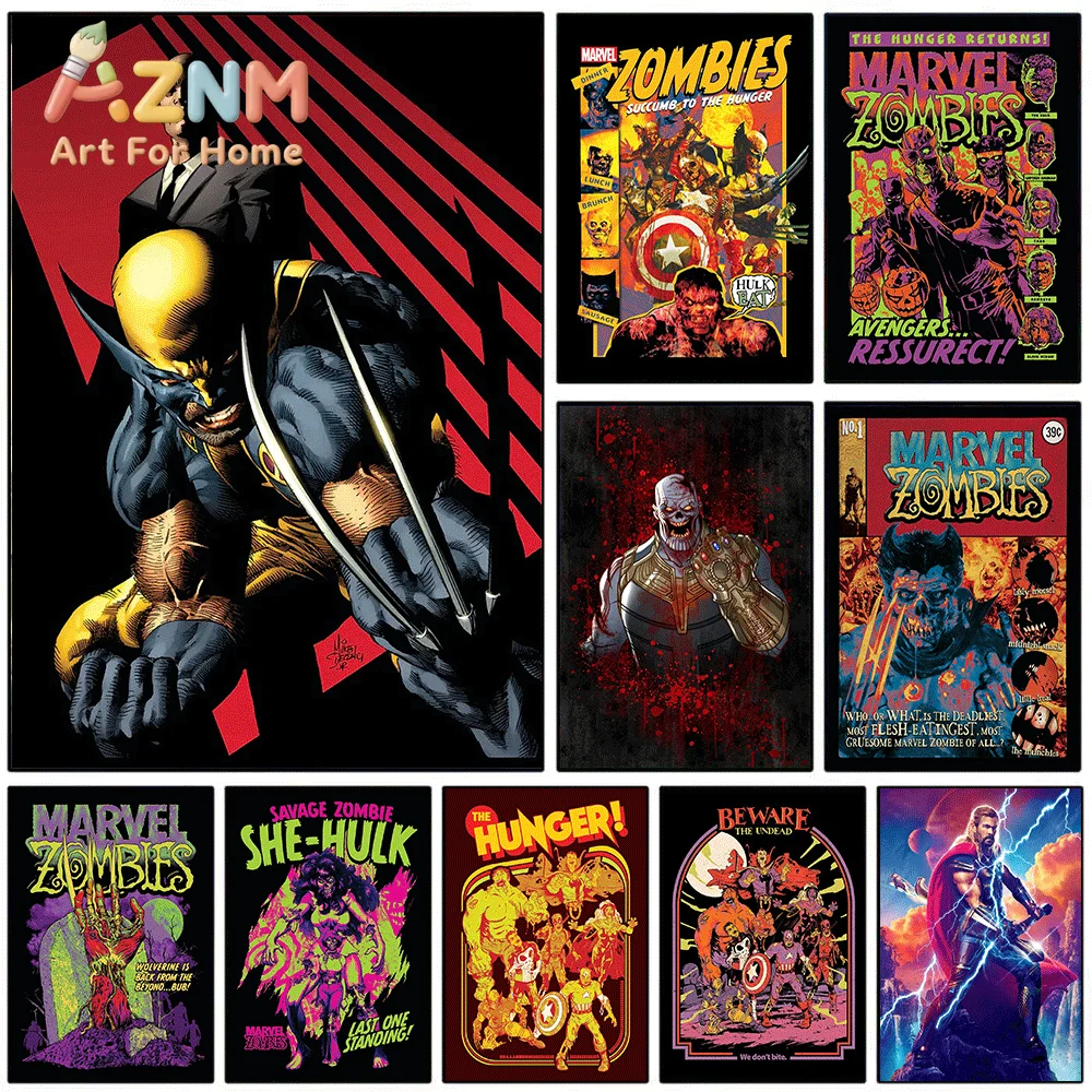 AZNM Marvel Zombies Wolverine Comic Canvas Wall Art Unframed Print Home Bedroom Decor Poster Superhero Fans Wall Decoration