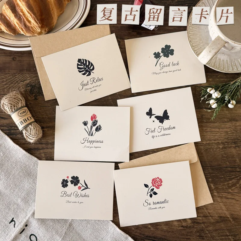 

5Pcs Retro-Style Graduation Season Greeting Cards Birthday & Gratitude Blessing Cards Kraft Paper Message Cards with Envelopes