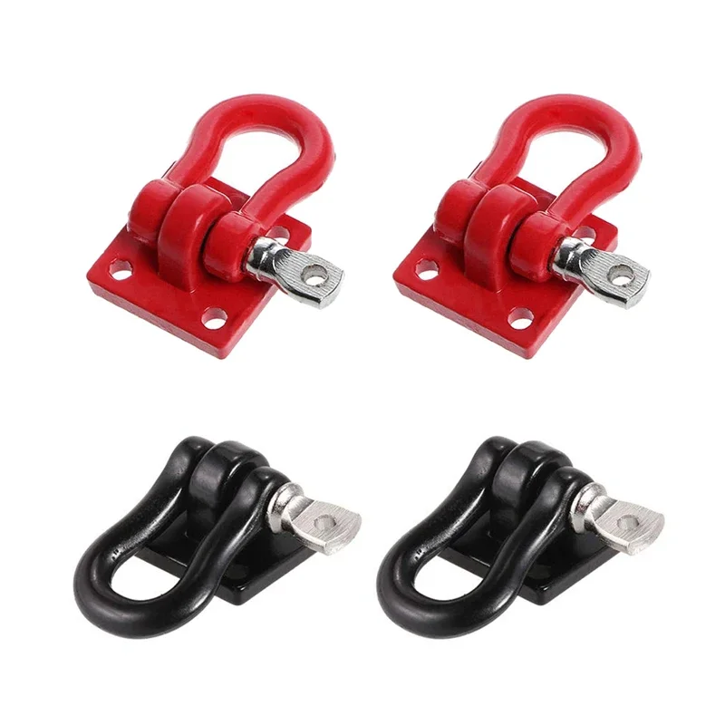 2pcs Metal Climbing Trailer Tow Hook Hooks Buckle, Winch Shackles Accessory For 1/10 Scale RC Crawler Truck D90 SCX10 Red Black