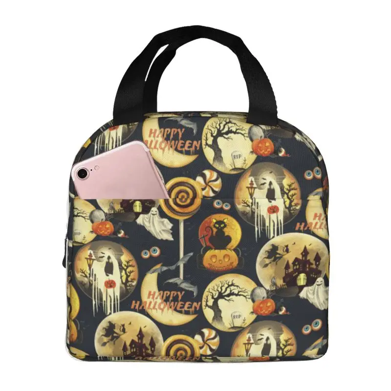 

Хэллоуин тыква призраки дом с привидениями изолированная сумка для обеда для женщин теплый холодильник термосумка для обеда работа школа путешествия