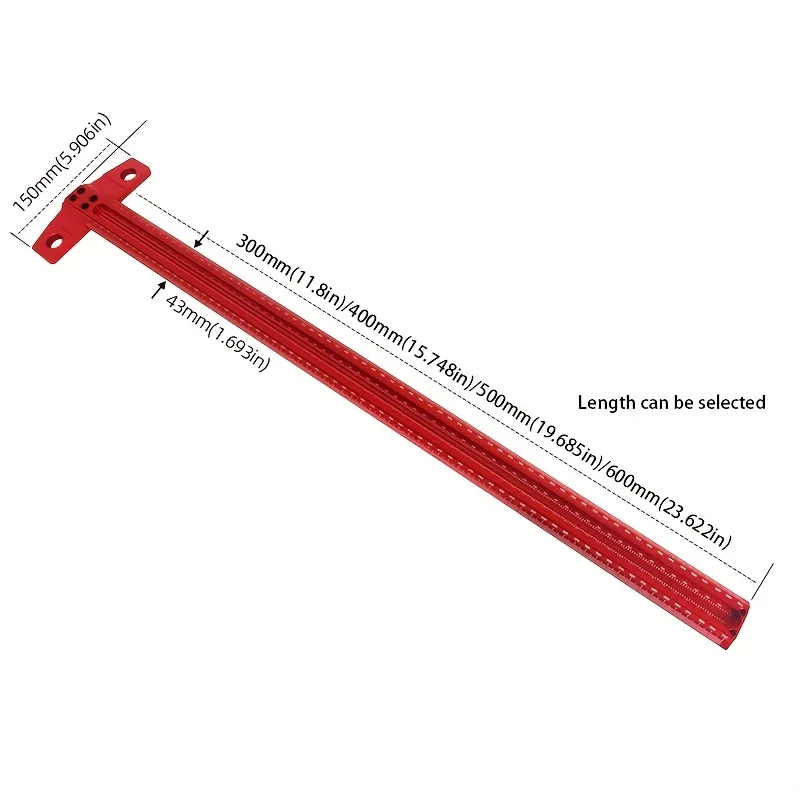 60/300/400/500 Woodworking Square Hole Marking Guage Aluminum Alloy 90° T Ruler Scriber for Multi-Function Measuring & Layout