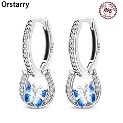 925 Sterling Silver Minimalist Butterfly Blue Series Jewelry Fashion Zircon Circle Hoop Earring For Women S925 Gift Accessories
