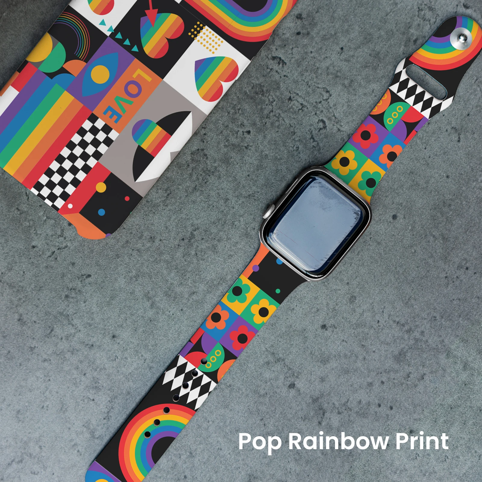 Pop Rainbow Watch Band Sport Compatible with Apple Watch Bands for Women Men Festival Soft Silicone Laser Strap for iWatch