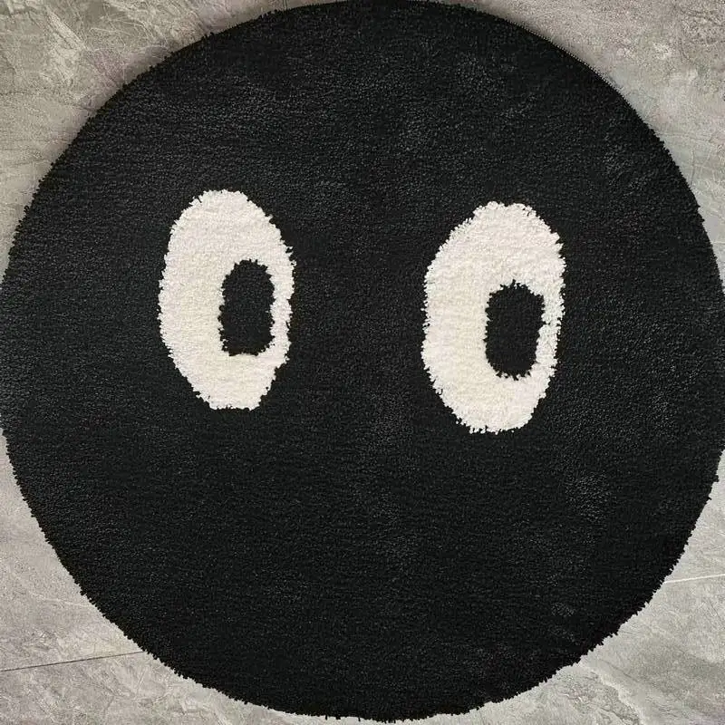 

Round Tufting Black Face Rug Soft Plush Chair Pad Anti-slip Bath Floor Mat Kids Bedroom Living Room Decor Carpet Dropshipping