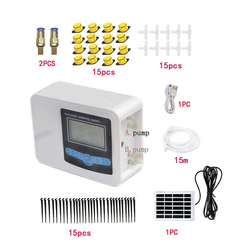 10/15/20cm  Dual-pump Smart Drip Irrigation System Timer Garden Automatic Solar Energy Charging Watering System for Flowers