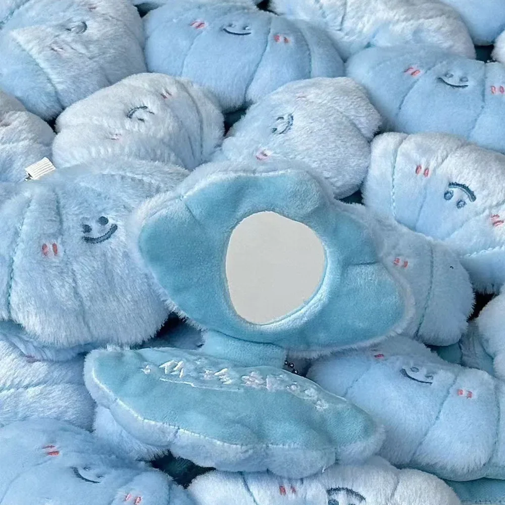 Plüsch-Make-up-Spiegel, niedlicher blauer Muschelform, für Schüler, Schultasche, Anhänger, Spiegel, Cartoon-Schlüsselanhänger, Spiegel