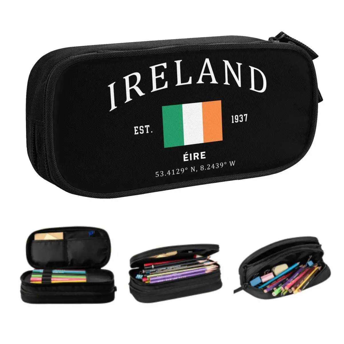 Custom Flag Of Ireland 20 Pencil Cases for Girl Boy Large Storage Irish Pride Patriotic Pen Box Bag Stationery