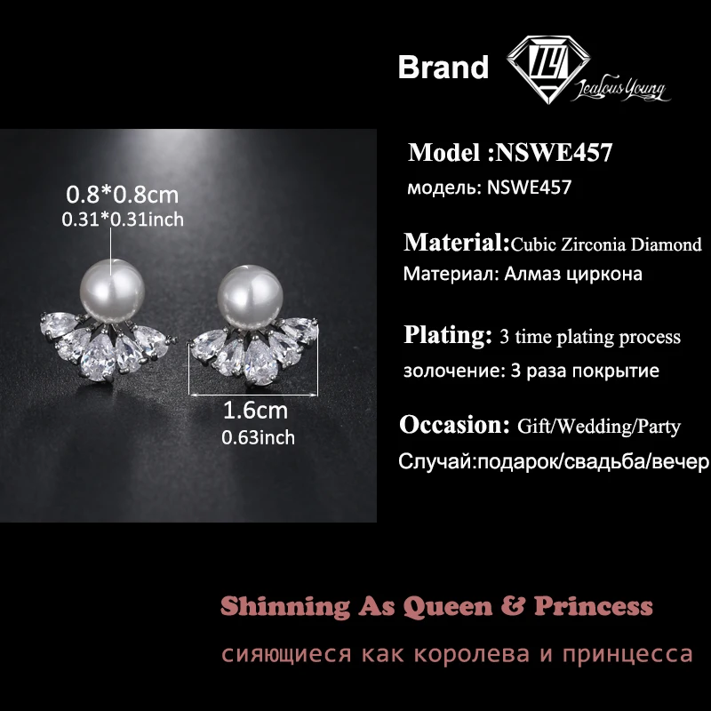 Fashion Elegant Women Imitation Pearl Stud Earrings With AAA Cubic Zircon Shining Studs Ear Indian Jewelry brincos AE457