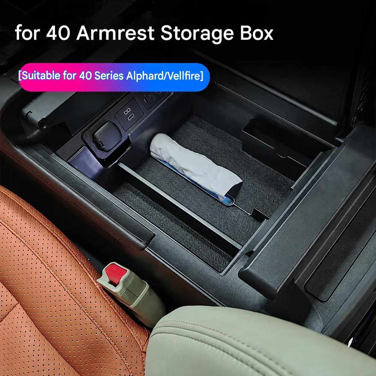 

For Toyota Alphard Vellfire 40 Series 2024 Armrest Storage Box Center Console Organizer Tray ABS Interior Accessories